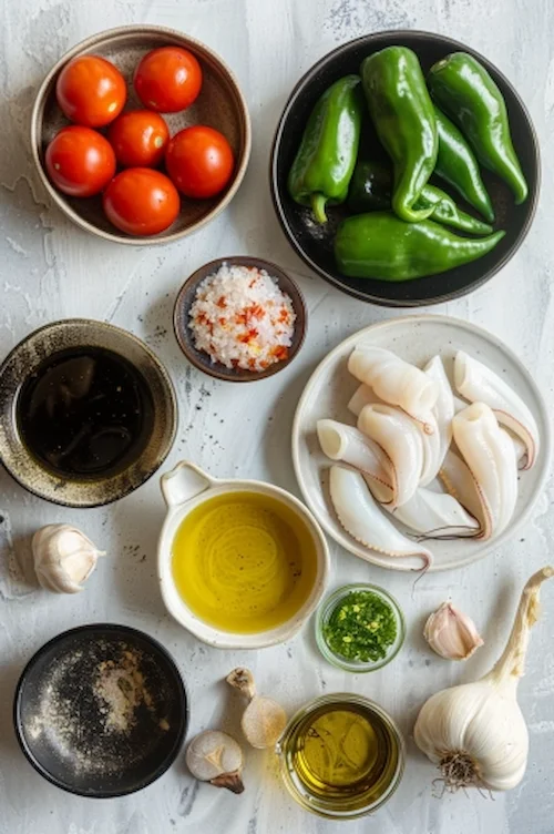 ingredientes Pimientos verdes rellenos de calamares en su tinta